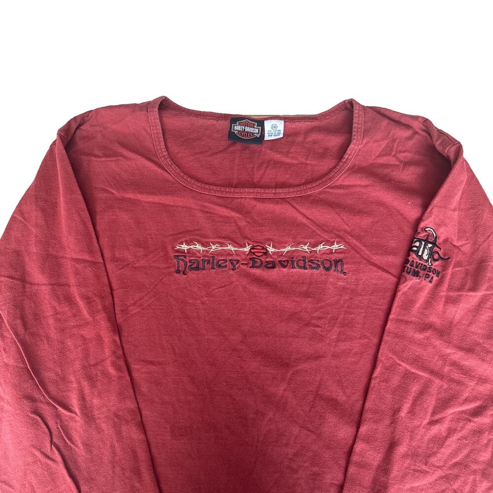 Harley Davidson Vintage Y2K Women’s Red Long Sleeve T-shirt Size 2XL MADE IN USA